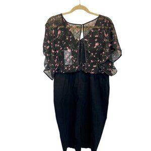 Unique Vinatge Pencil Dress Sweetheart Black with Floral Sheer Top Sz Large #18